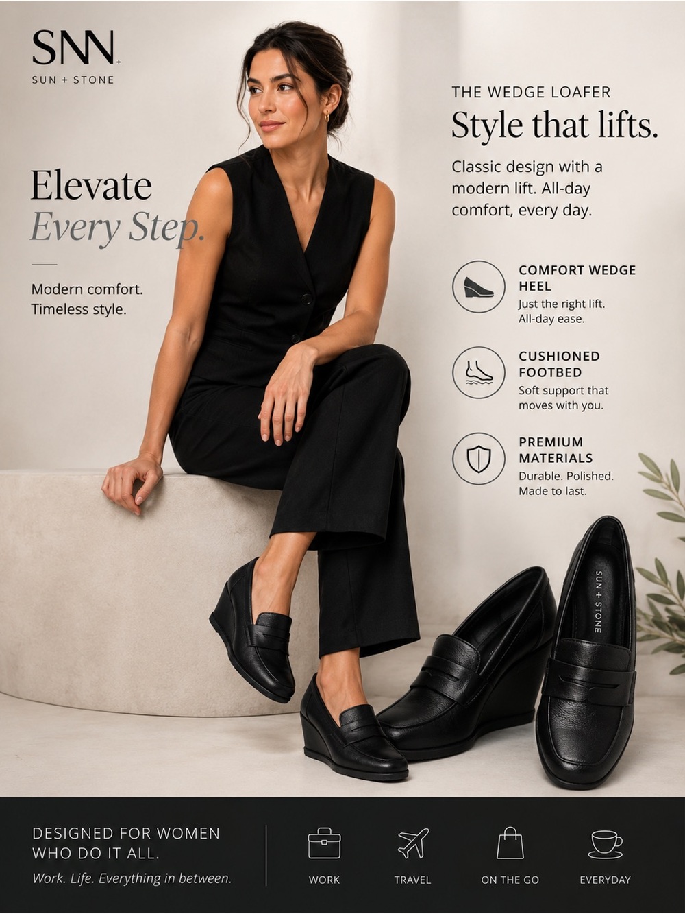 Sun + Stone Black Wedge Loafers